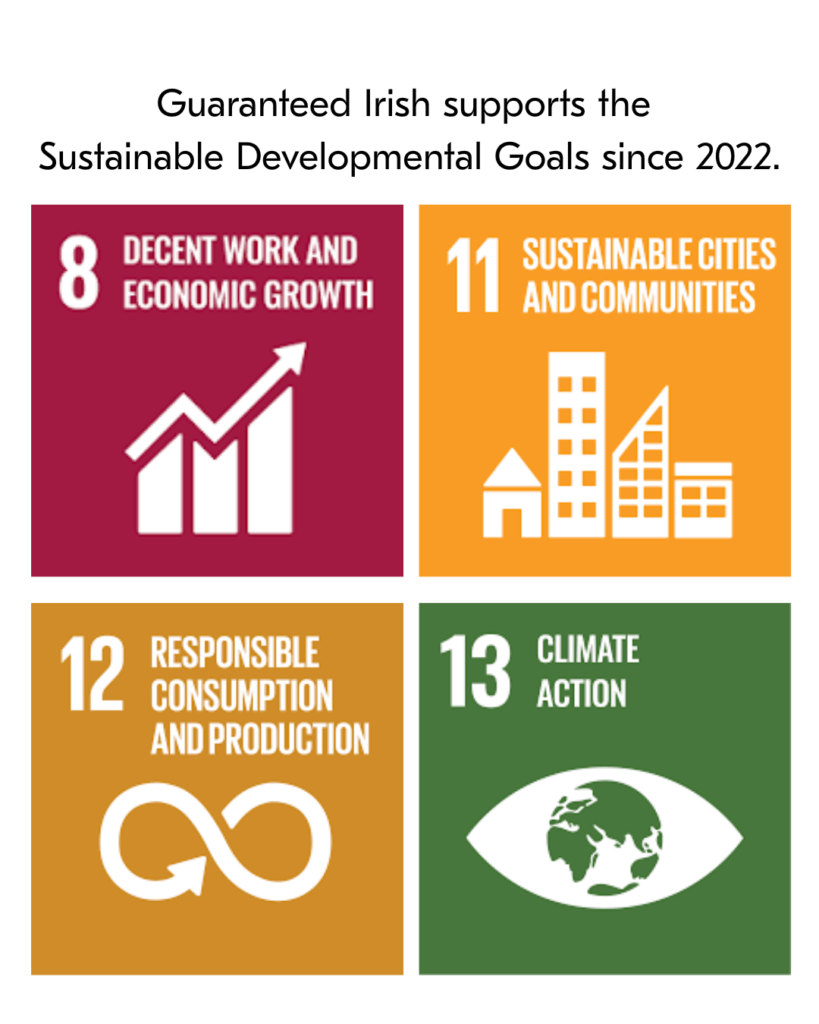 Guaranteed Irish is committed to the UN SDGs 8,11,12 and 13.